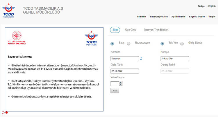 Karaman Ankara Yüksek Hızlı Tren Bileti Alma Ekranı - Karaman Ankara Yüksek Hızlı Tren Bileti Nasıl Alınır?