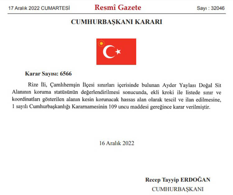 Ayder Yaylası Kesin Korunacak Hassas Alan İlan Edildi