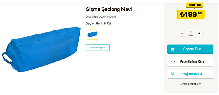 A101 Pratik Şişme Şezlong