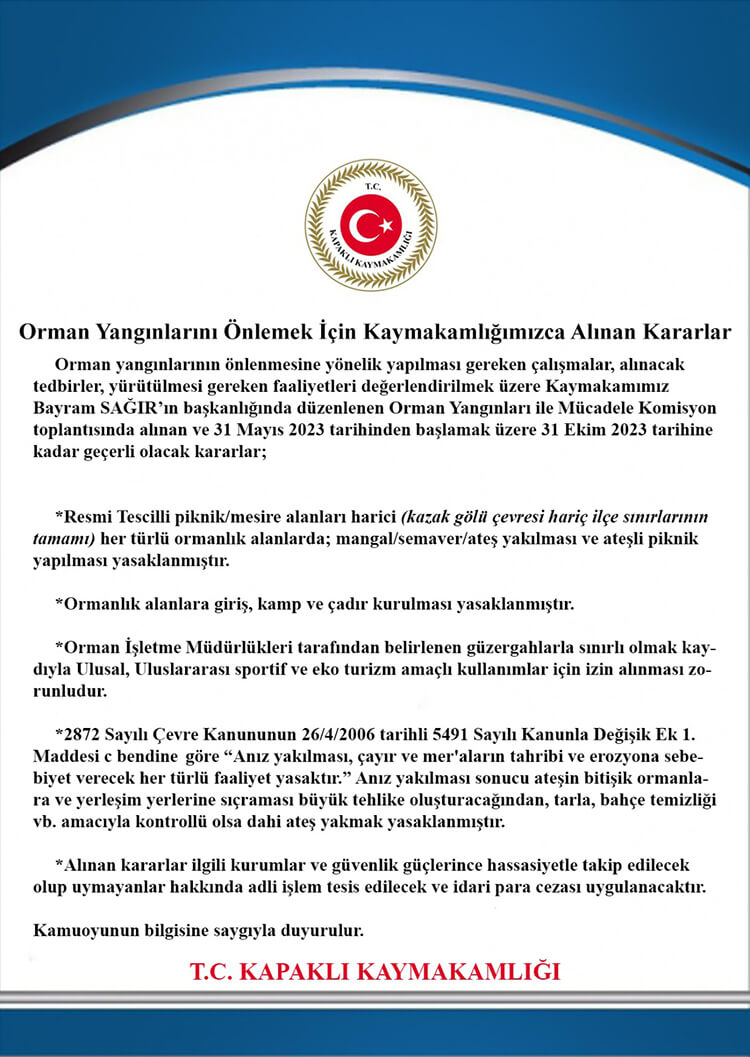 İlk Orman Yasağı Tekirdağ'ın Kapaklı İlçesinde Uygulanacak