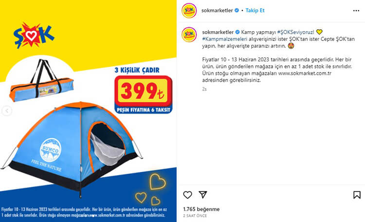 ŞOK 3 Kişilik Kamp Çadırı