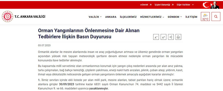 Ankara'da Ormanlık Alanlara Giriş Yasağı Kararı