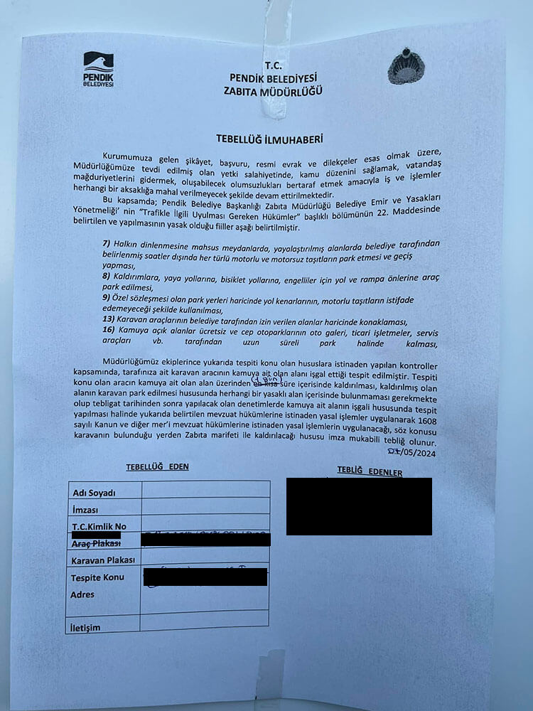 Karavan Sahiplerine Bildiri Yapılmıştı