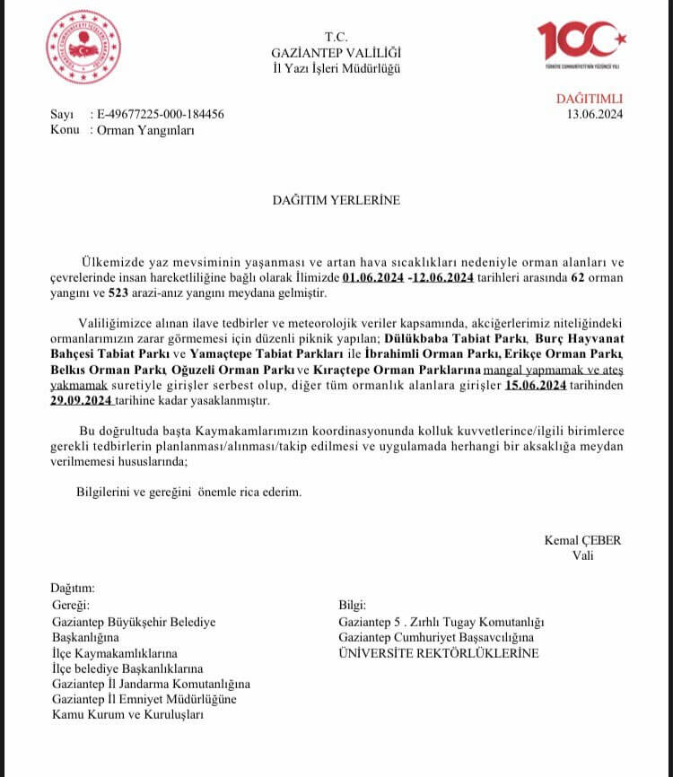 Gaziantep'te Ormanlık Alanlara Giriş Yasaklandı