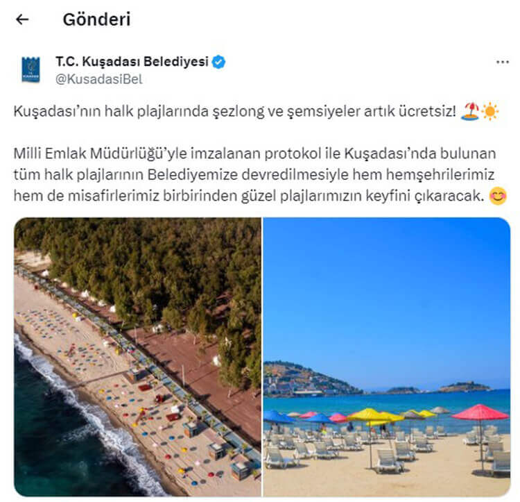 Aydın Kuşadası’nın Halk Plajlarında Şemsiye Ve Şezlong Ücretsiz Olmuştu