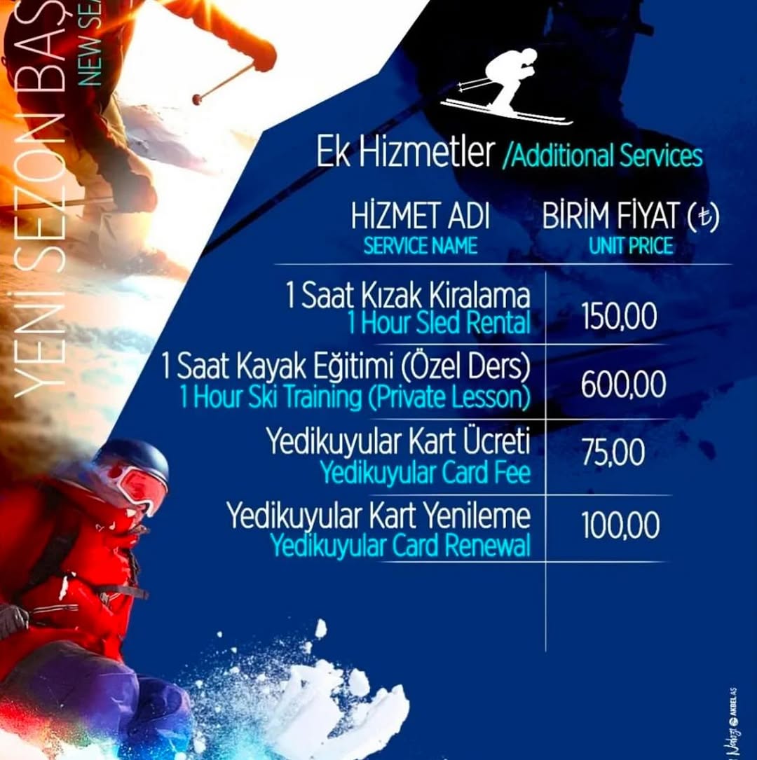 Kahramanmaraş Yedikuyular Kayak Merkezi 2025 Kayak Dersi Ücretleri