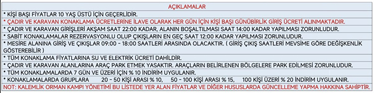 Kalemlik Orman Kampı Kuralları